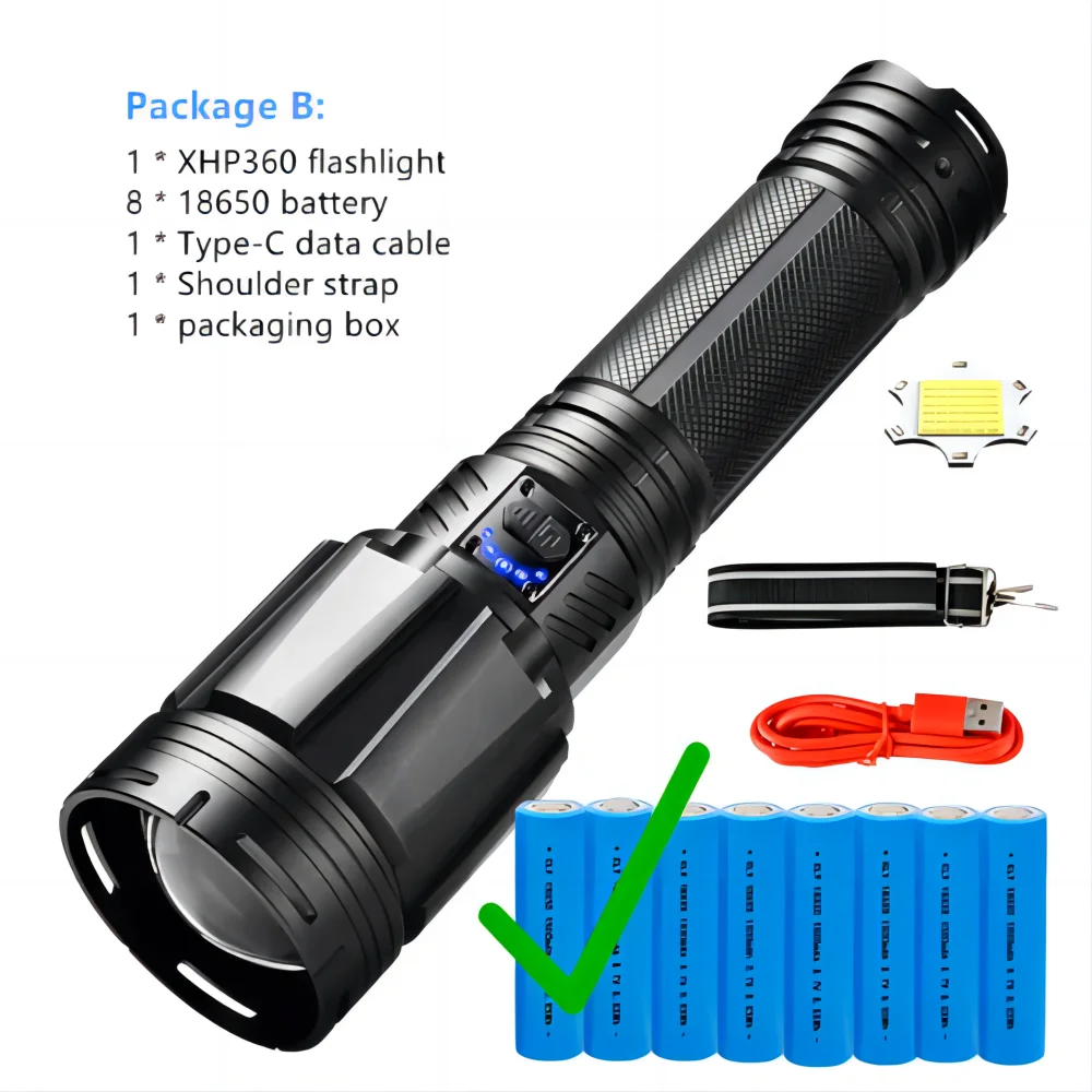 مصباح يدوي تكتيكي عالي الأداء، مزود بمصدر ضوء مزدو...