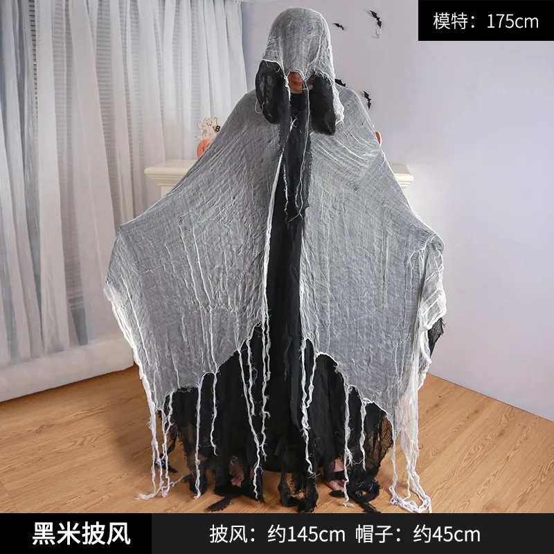 Halloween Ghost Costume Cosplay Adult Death Cloak Horror Zombie Tattered Hooded Capes Skull Skeleton Cosplay Costume