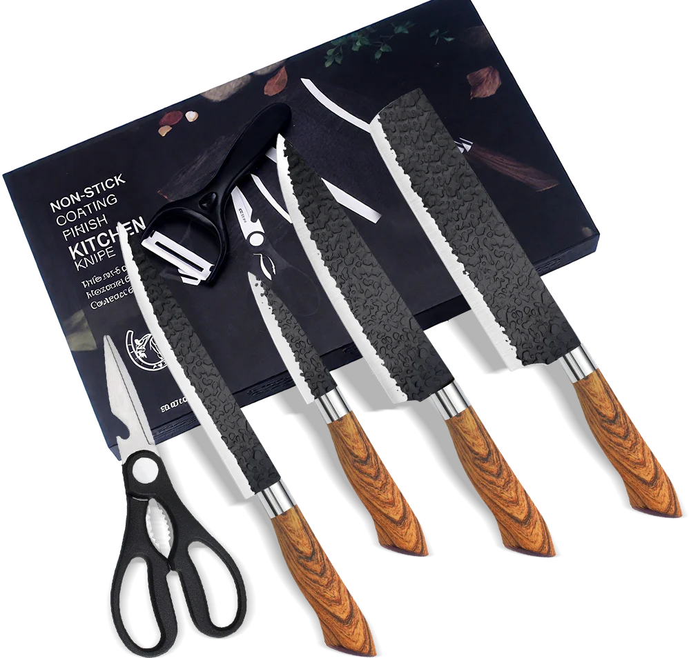 DFITO 6-teiliges Edelstahl-Küchenmesser-Set Antihaftbeschichtete Klingen Schere Schäler-Set Kochliebhaber-Werkzeuge Haushaltsmesser-Set – Detail 2