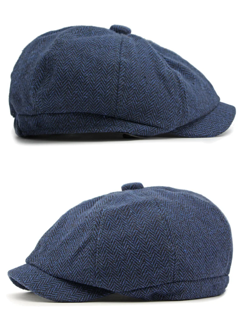Twill flache Kappe für Männer Frauen Fischgräten muster Zeitungs jungen Kappen britischen Stil achteckigen Hut solide grün rot Detektiv Cabbie Baskenmütze Hut – Detail 11