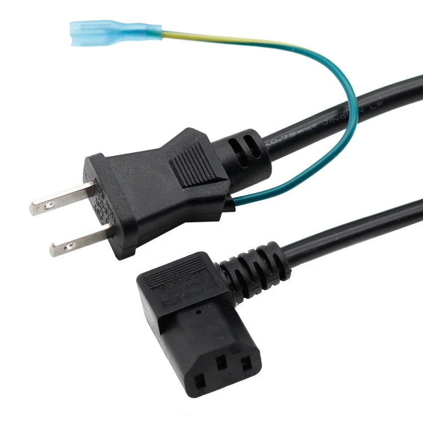 

ZING EAR High Selling 2 pin Japanese standard ground wire plug IEC 320 C13 left bend plug VFF 2*0.75mm2 PC power cord