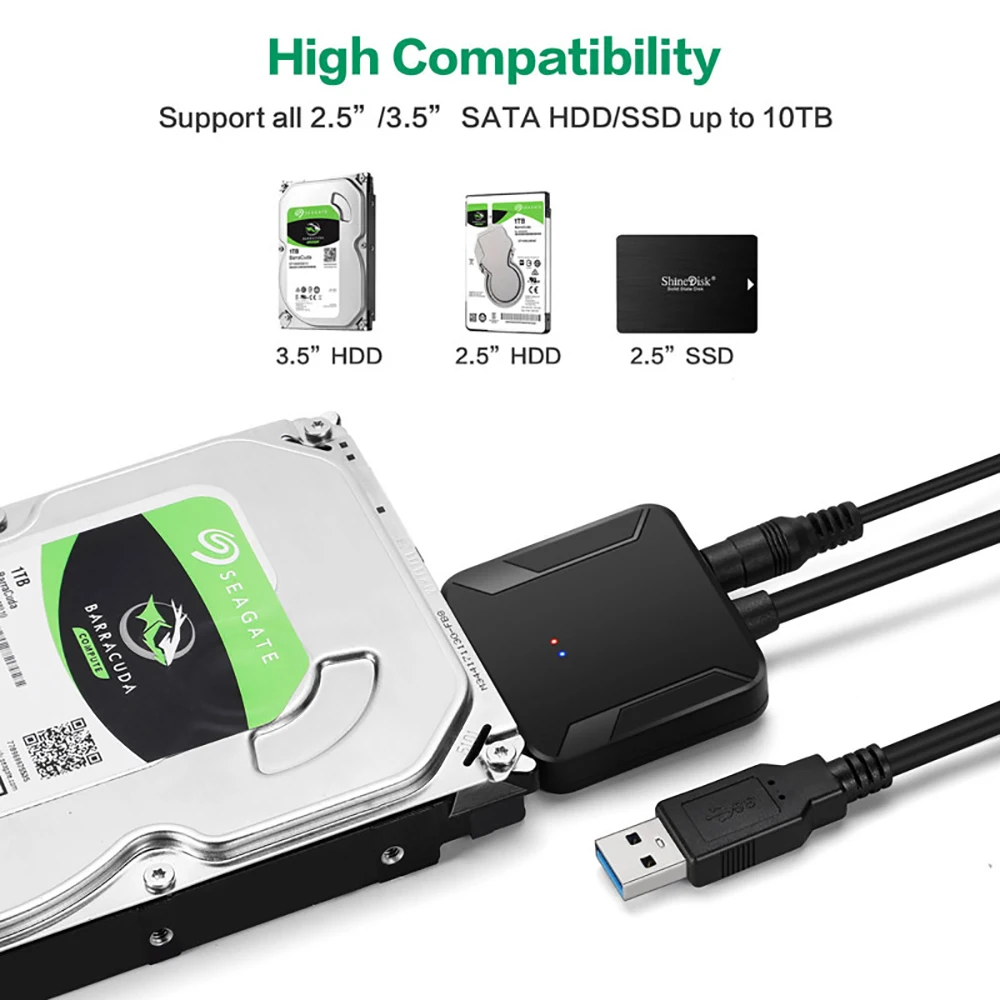 USB 3.0 to SATA Cable SATA III Hard Drive Adapter Converter for 2.5" SSD HDD 2