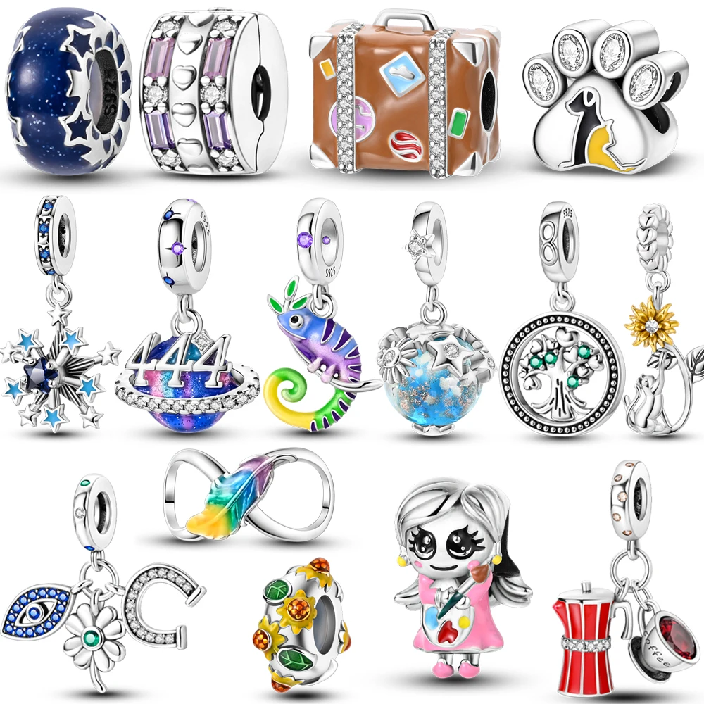 

Real 925 Sterling Silver Luggage Colorful Feather Infinite Sunflower Bead Dangle Charm Fit Pandora Bracelet Women Jewelry Gift