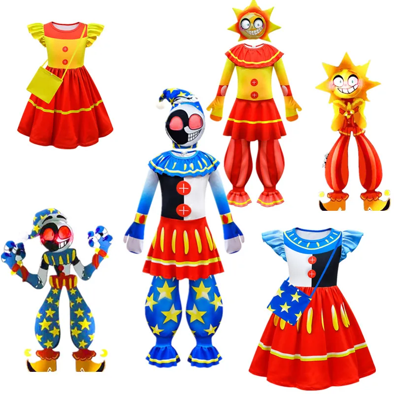 Moondrop Fnaf Sun Clown Cosplay Costume Per Bambini Costumi Di Halloween Per Bambini Moondrop Sunrise Fnafcarnival Tute Cosplay