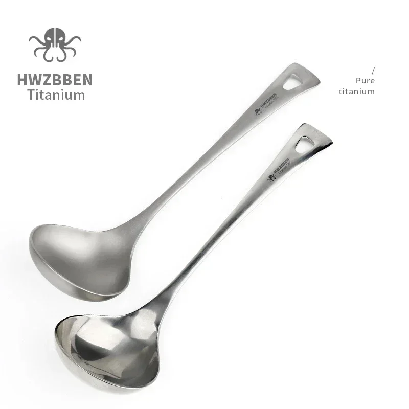 HWZBBEN 야외 티타늄 수프 스푼, 긴 손잡이 캠핑 식기, 휴대용 요리 주방 식기류, Ti86