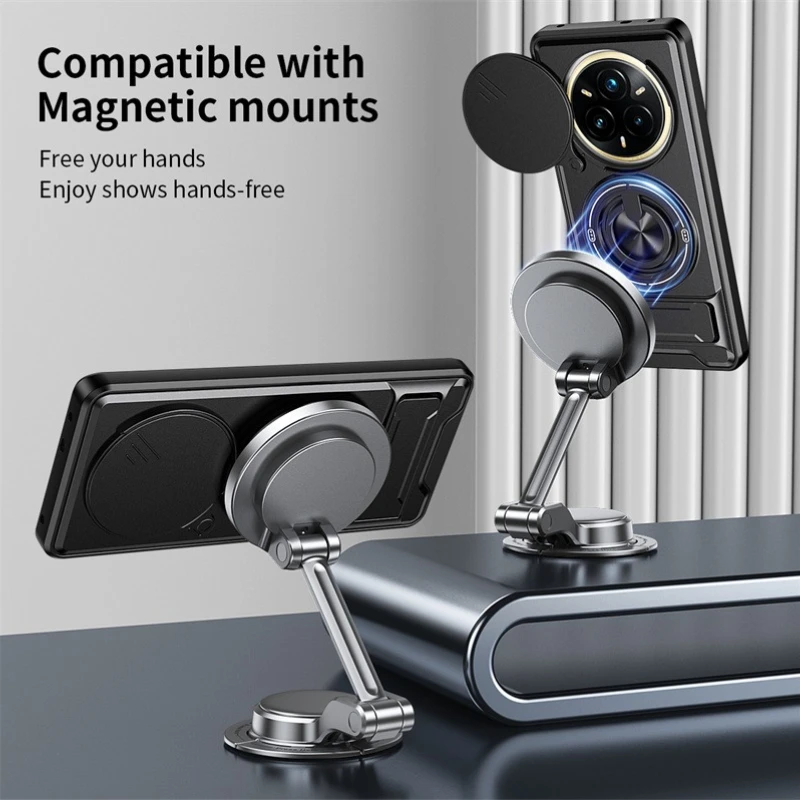 Armor Phone Case with Lens Protection and Magnetic Ring Stand Holder