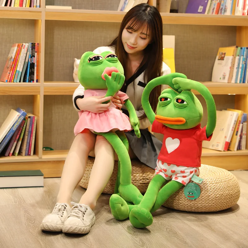 

New Kawaii Sad Frog Peluche Toys Funny Dress Frog Plush Pillow Stuffed Soft Animal Toys Baby Cute Birthday Xmas Gift