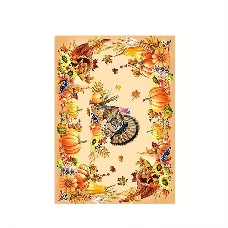Thanksgiving Turkey Rectangle Tablecloths Autumn Pumpkin Flowers Maple Leaf Table Cover Kitchen Holiday Party Dining Table Decor 6