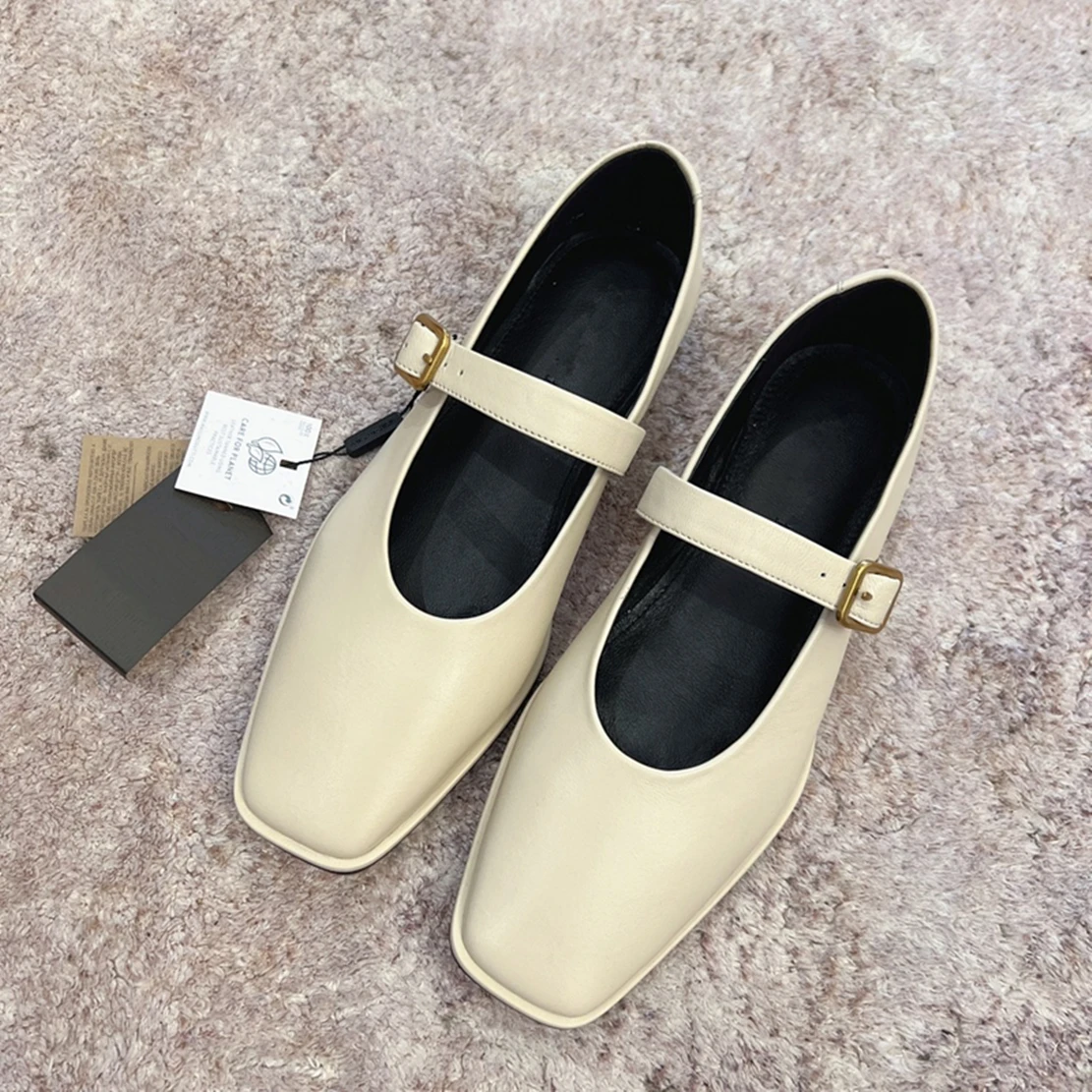 Maxdutti 2023 Spring New Fashion French Vintage Shoes Women Round Toe Garden Flats Genuine Leather Comfortable Mary Janes
