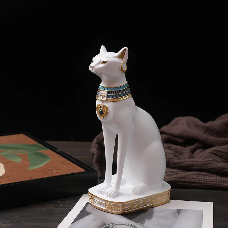 Retro Egyptian Cat Resin Statue Figurines Table Ornaments