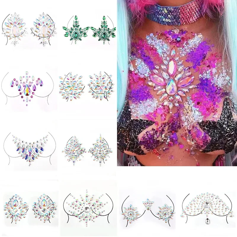 Crystal Diamond Temporary Tattoo Stickers for Women - Rhinestone Face, Chest, and Eyeshadow Decorations