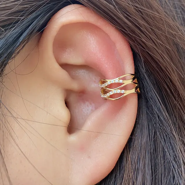 Boucles d'oreilles à Clip pour femmes et filles, 1 pièce, géométrie creuse arc-en-ciel, CZ, manchette, grimpeur, Cartilage, os, faux boucle d'oreille, Non Piercing
