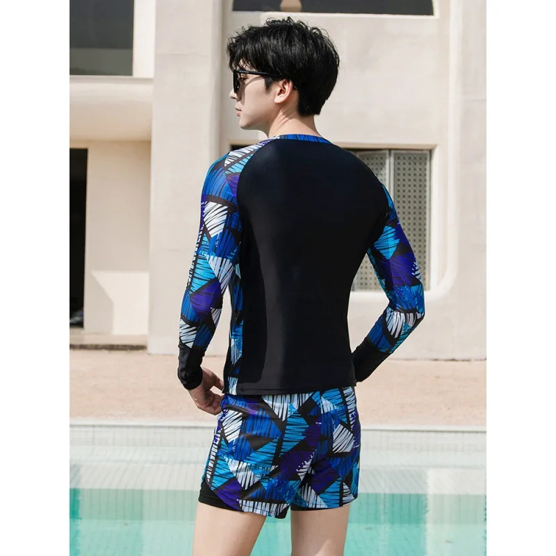 Men's 2pcs/set Long Sleeve Rash Guard Sun UV Protect Fishing Running Swim Shirts+Trunks Lightweight Quick Dry Swimsuit Beachwear