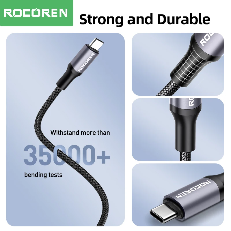 Rocoren 100W USB Type C To USB C Cable 2m PD Fast Charging Charger Wire Cord For Macbook Samsung Xiaomi Type-C USBC Cable 5A Best Sellers In Phones Accessories