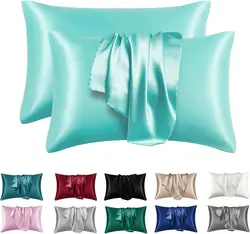 2-Pack Super Soft Coral Satin Silk Pillowcases for Hair and Skin Care, Standard Size (SKY BLUE)