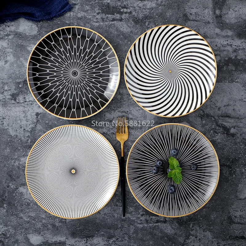 Tableware Ceramic Dinner Plate Set Dish 8/10 Inch Porcelain Cute Dessert Plate Dinnerware Geometric Western Food Steak