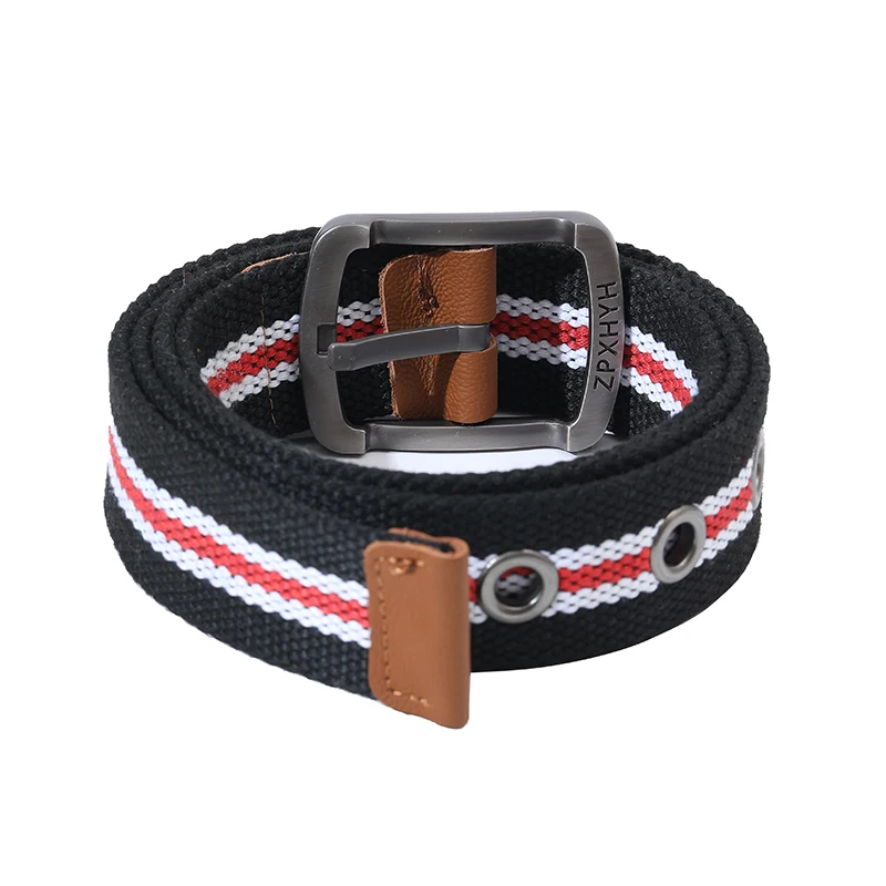 3.5cm Men's Striped Woven Belt Alloy Pin Buckle Outdoor Wear-resistant Breathable Fashion Canvas Belt Unisex