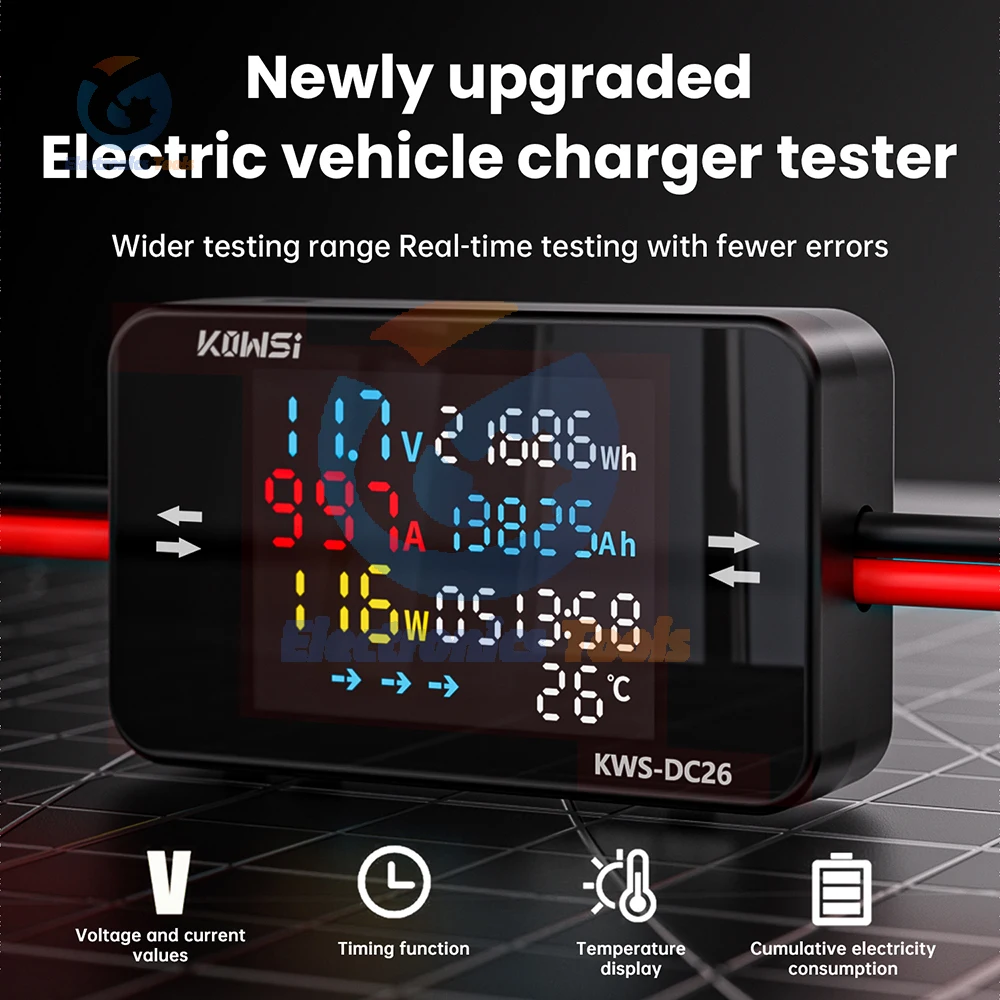 KWS-DC26 디지털 볼트미터 암페어미터 DC8-80V 전력 에너지 미터 컬러 스크린 전기차 배터리 충전 감지기 0-50A