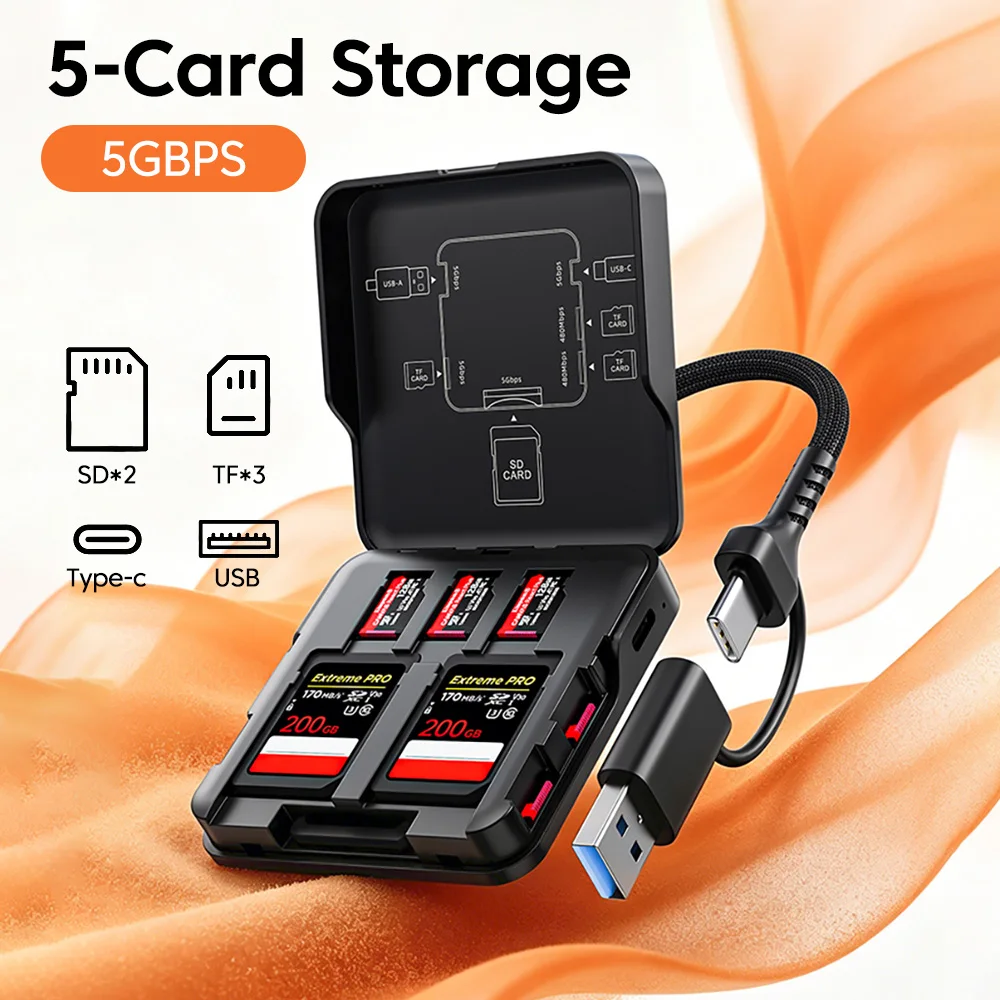 Portable High-Speed 5-Slot Memory Card Storage Box