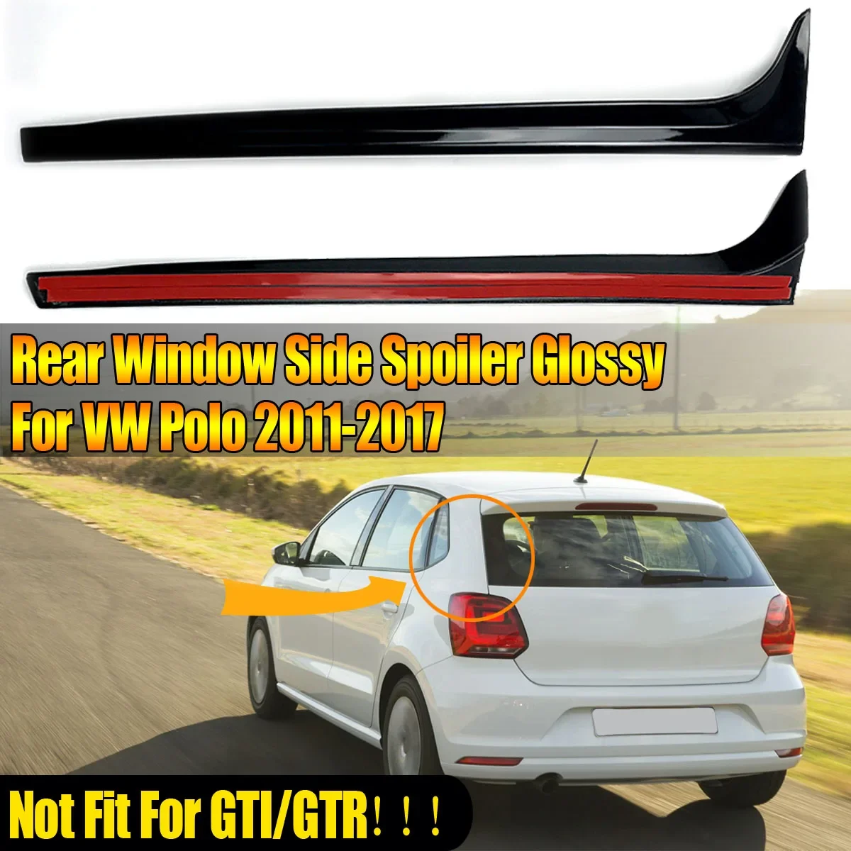 

2PCS Rear Window Side Spoilers Glossy Canard Canards Splitter For VW for Polo MK6 2018 2019+ Car Styling Accessories Gloss Black