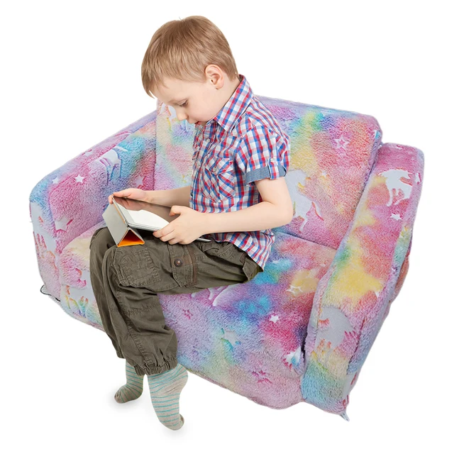 Comfy Toddler Chair Folding Out 2-in-1 Toddler Soft Couch Fold Out Glow in Dark Convertible Plush Foam Chair for Girls and Boys
