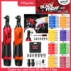 DayPlus 200NM 3/8" Cordless Electric Ratchet Wrench,90° Angle Wrench 12V Power Ratchet Tool with 2 Batteries & Charger+7 Sockets 1