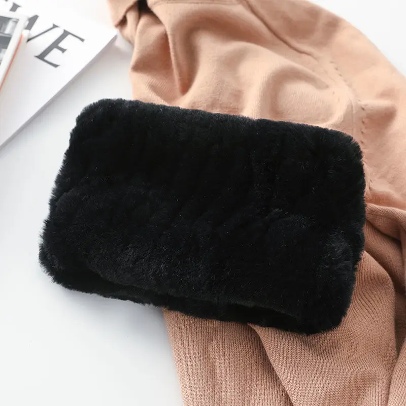 Hot Sale Brand Women Real Rex Rabbit Fur Scarf Girls Warm Soft Knitted Good Elastic Rabbit Fur Headband Natural Fur Ring Scarves - Image 2