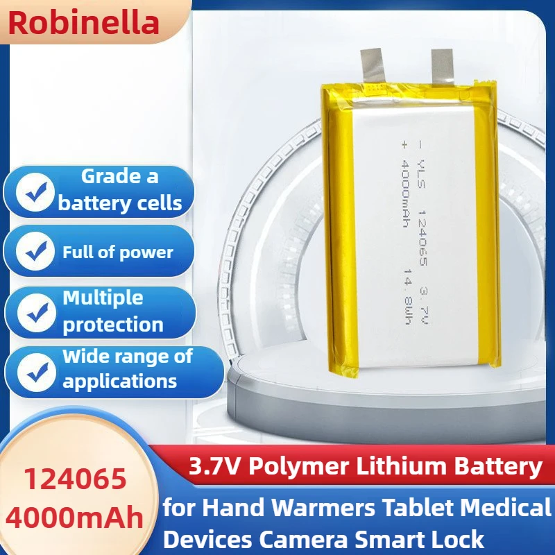 3.7V 4000mAh 124065 Batteria ai polimeri di litio Lipo Li-Polymer Batterie per scaldamani Tablet Dispositivi medici Fotocamera Smart Lock