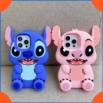 Disney Cute 3D Cartoon Big Ears Stitch Silicone Phone Case Suitable for iPhone 16 15 14 13 12 11 Pro Max Plus XR XSMAX 7 8 Plus 1
