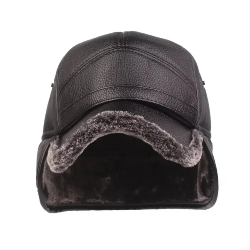 Multi Functional Foldable Winter Thickened Leather Cap With Built-in Earmuffs For Cold Wind As Warm Outdoor Sports Baseball Caps