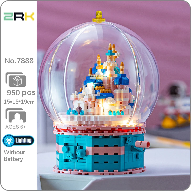 ZRK 7888 Architecture Revolve Castle Palace Crystal Ball LED Light Mini Diamond Blocks Bricks Building Toy for Children no Box