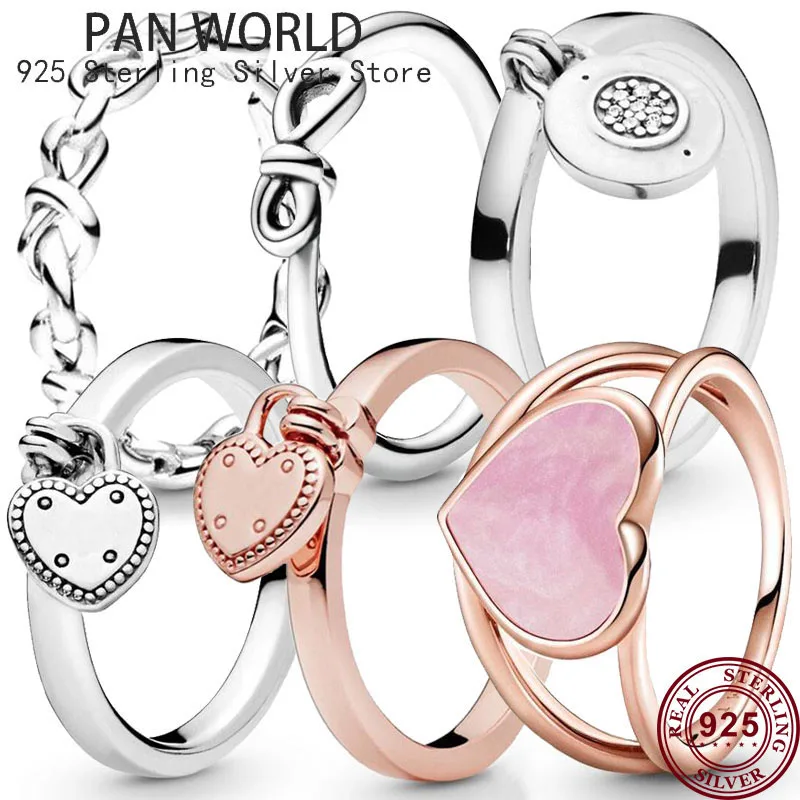 Authentic 925 Sterling Silver Rose Gold Heart shaped Padlock Bow Tie Women's Logo Ring Engagement Anniversary Charm Jewelry original logo 100% 925 silver popular women s pav é dense set shining ring heart shaped padlock ring diy charm jewelry gift