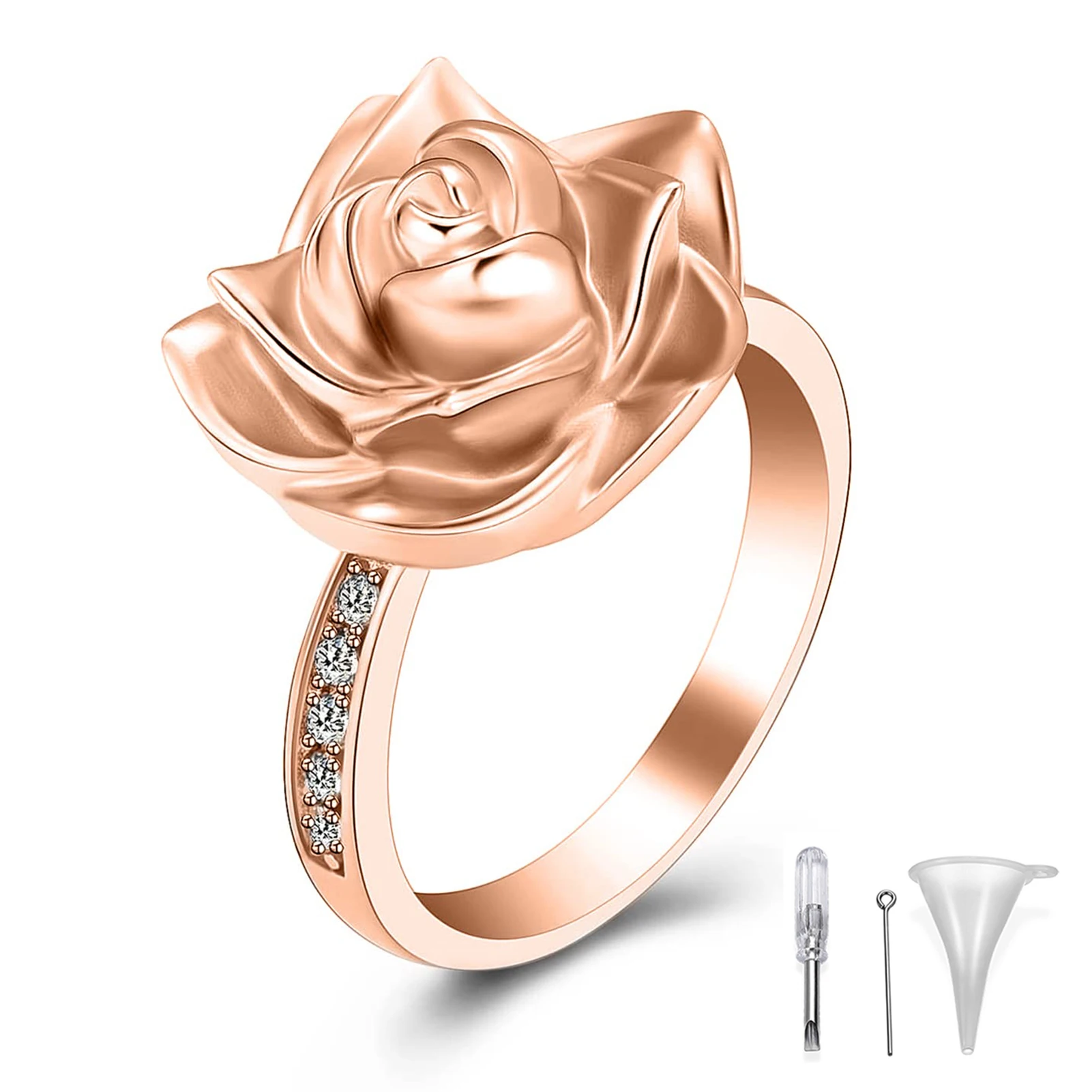 Cremation Urn Ring Stainless Steel Size optional Openable Ashes Holder Rose Flower Shape Romantic For Lover Valentine's Day Gift
