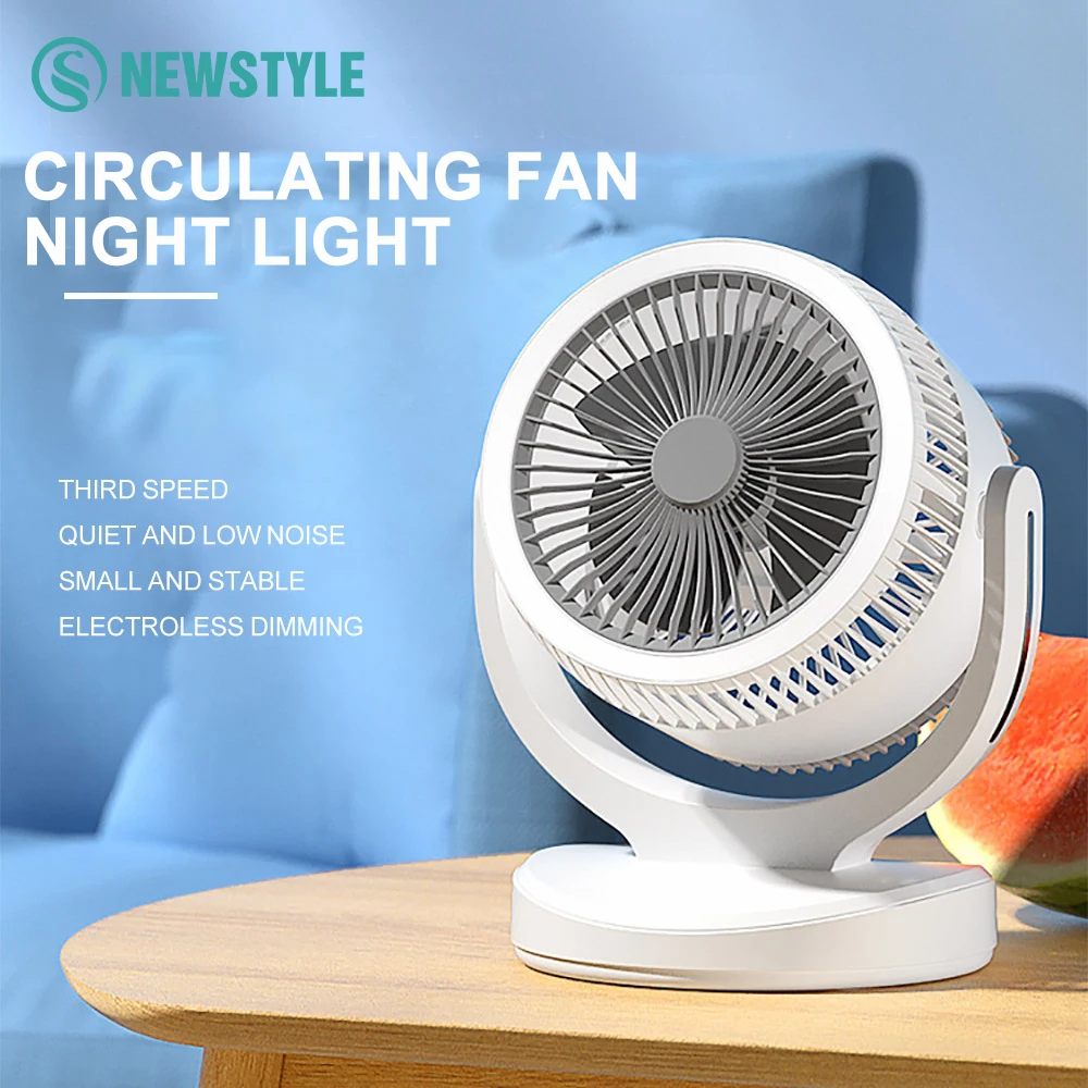 

Camping Night Light With Fan 2400mAh 3 Level Brightness Air Circulation Portable Desk Fan for Bedroom Office Outdoor and Tent