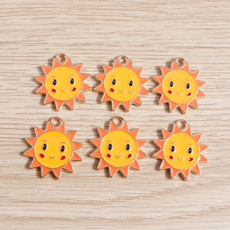 

10pcs 20*22mm Cartoon Enamel Smiling Sun Charms for Jewelry Making DIY Earrings Pendants Necklaces Keychain Crafts Accessories