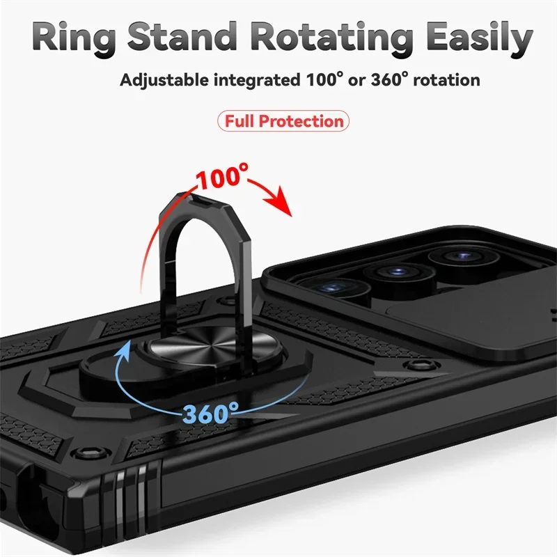 Rugged Shockproof Lens Protect Phone Case with Ring Holder Attachment