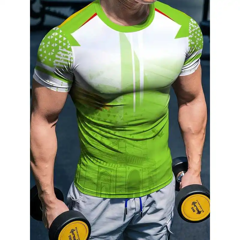Herren-Sportbekleidung mit hoher Elastizität, schnelltrocknend, T-Shirt, kurzärmelig, eng anliegend, figurformend, feuchtigkeitsableitend, atmungsaktiv, für das Training