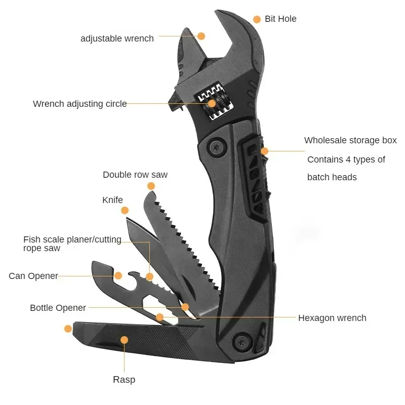 

Outdoor Camping Multi-Function Wrench Pliers Multi-Function Adjustable Wrench Folding Knife Saw Wrench Combination Hand Tool Set