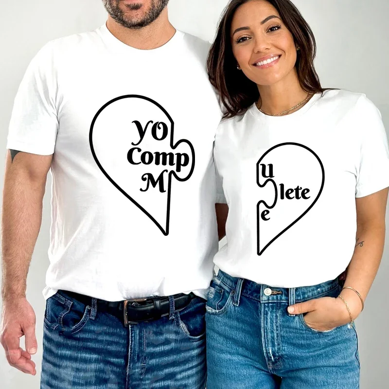 

Funny Graphic Matching Couple Outfit Shirt Funny Letter Love Puzzle Lover T-shirt Short Sleeve Casual Couple Tee
