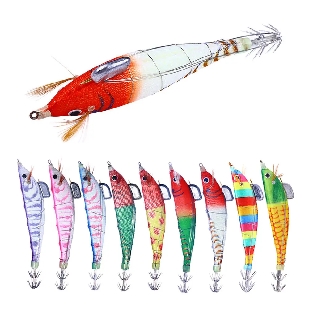 Hengjia Squid Lure 12Cm-14.3G Luminoso Round Belly Bait Squid Hook Legno Gamberetti Esche Octopus Bait Attrezzatura Da Pesca