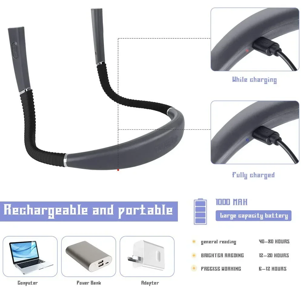 Neck Reading Light book light Novelty Flexible Neck Lights Handsfree Book Light Hanling Read Lamp Portable USB Rechargeable Book Lighting