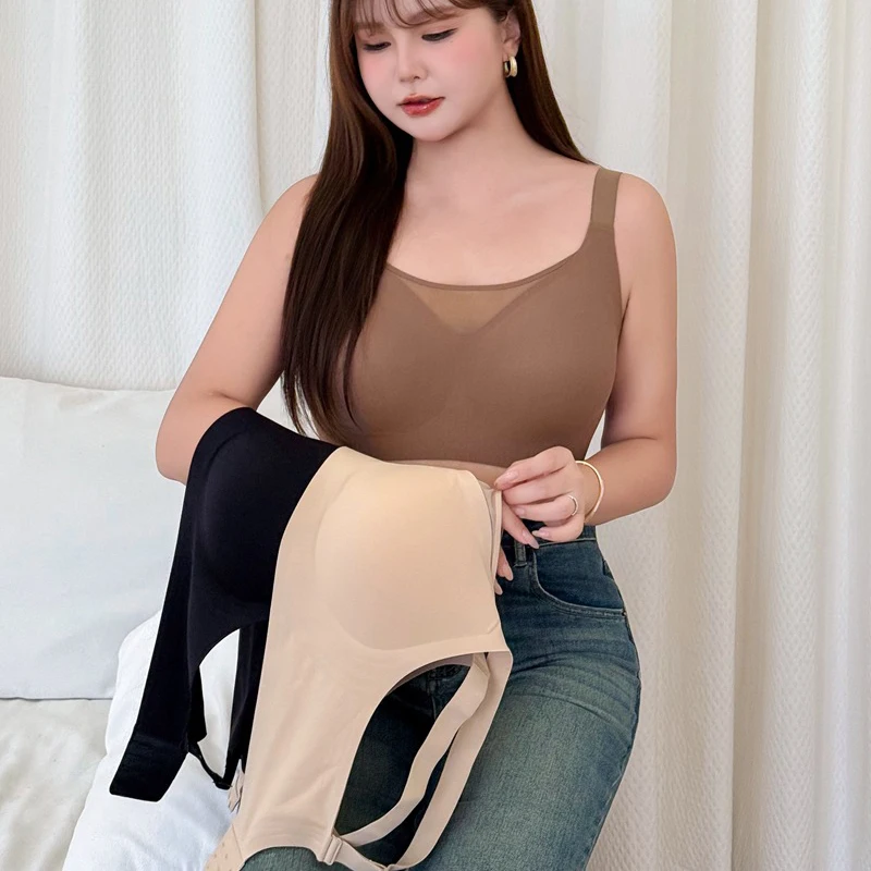 Fashion Plus Size Women's Bras Premium Seamless Mesh Spliced Full Cup Wire Free Back Closure Four hook-and-eye Underwear 9402