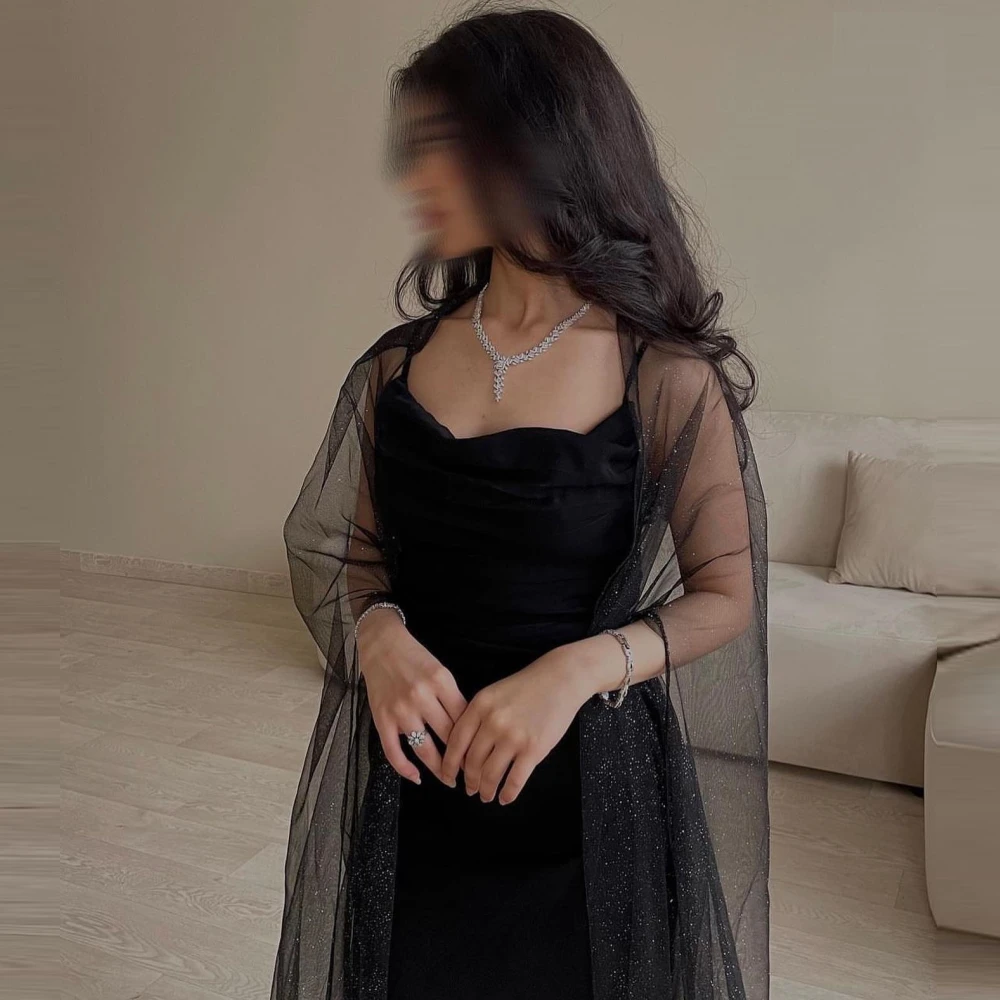 

Qcenkern Sweetheart Evening Formal Saudi Arabia Sleeveless Ankle Length Black Party Dresses Gowns Women Robes de Soirée 2023