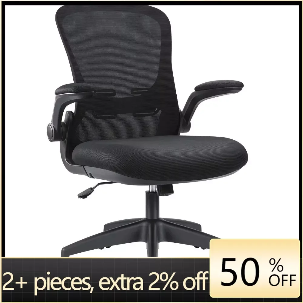 

Armchair Mid-Back Mesh Office Chair With Lumbar Support Adjustable Height Office Desk Chair With Flip-up Arms Black Freight Free