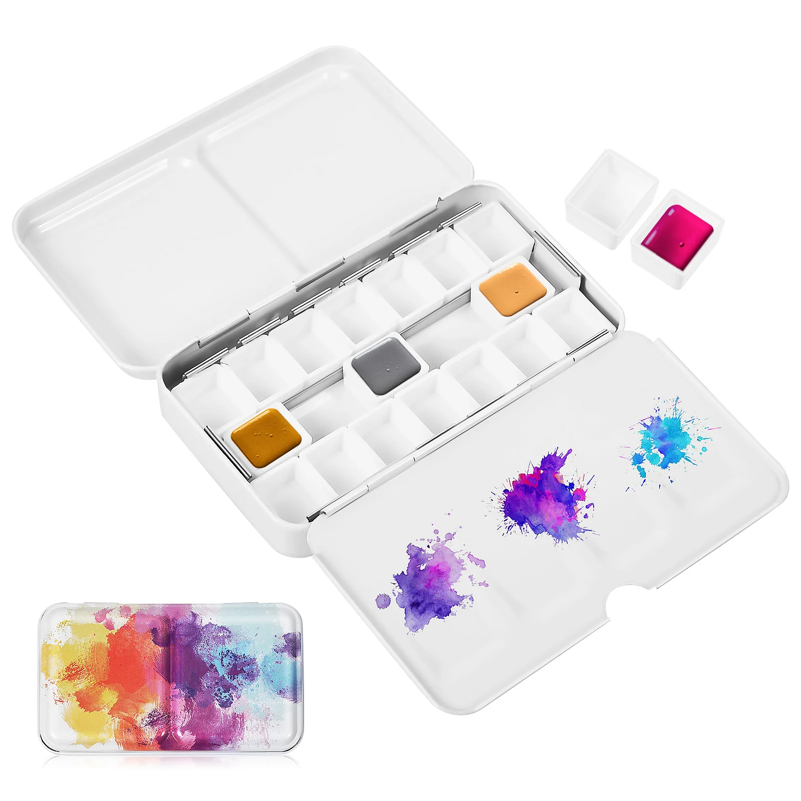 

Grids Empty Watercolor Paint Palette Tin Storage Box Travel Paint Tray With Half Pans For Painting Art Supplies