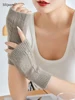 Mink Cashmere Autumn Winter Gloves Cable Seamless Comfy Fingerless Warm Racoon Wool Mitten Thumb Hole Mitts Female Lovely