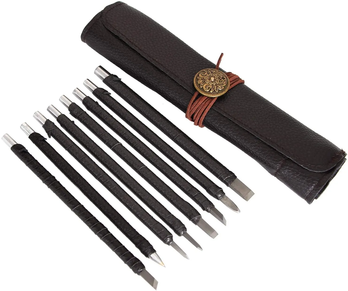 Tungsten Steel Stone Carving Sculpting Kit Hand Chisel Tool Set With  Leather Bag