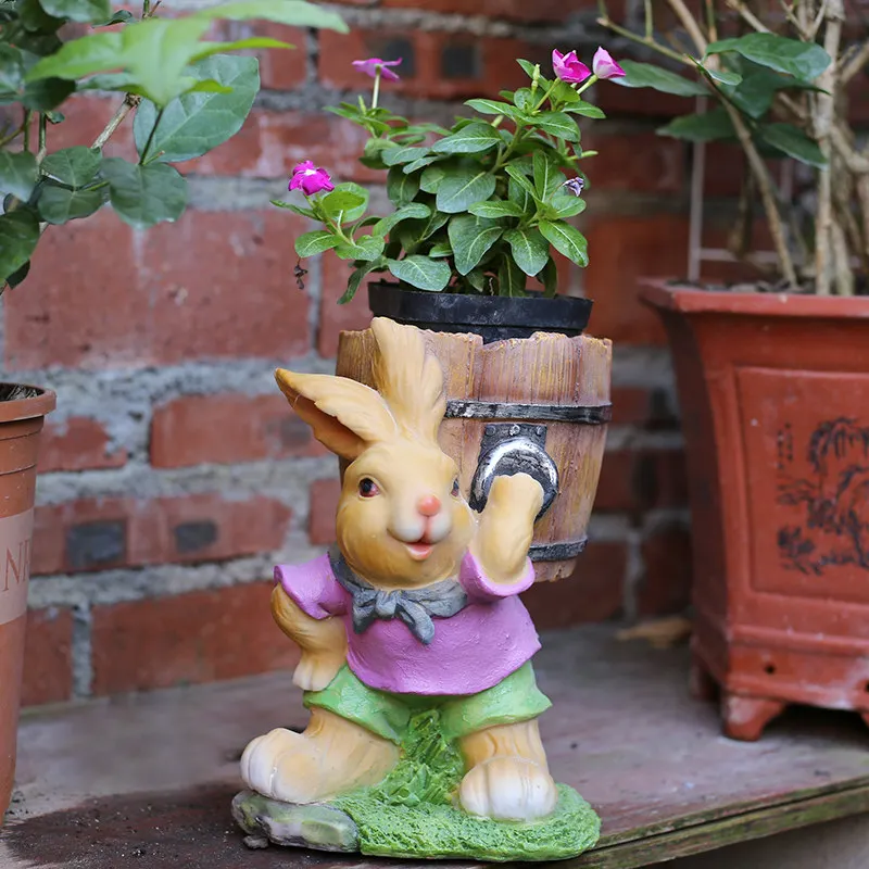 

Pastoral Cartoon Rabbit Flower Pot FRP Ornaments Art Outdoor Garden Figurines Crafts Courtyard Villa Park Furnishing Decoration