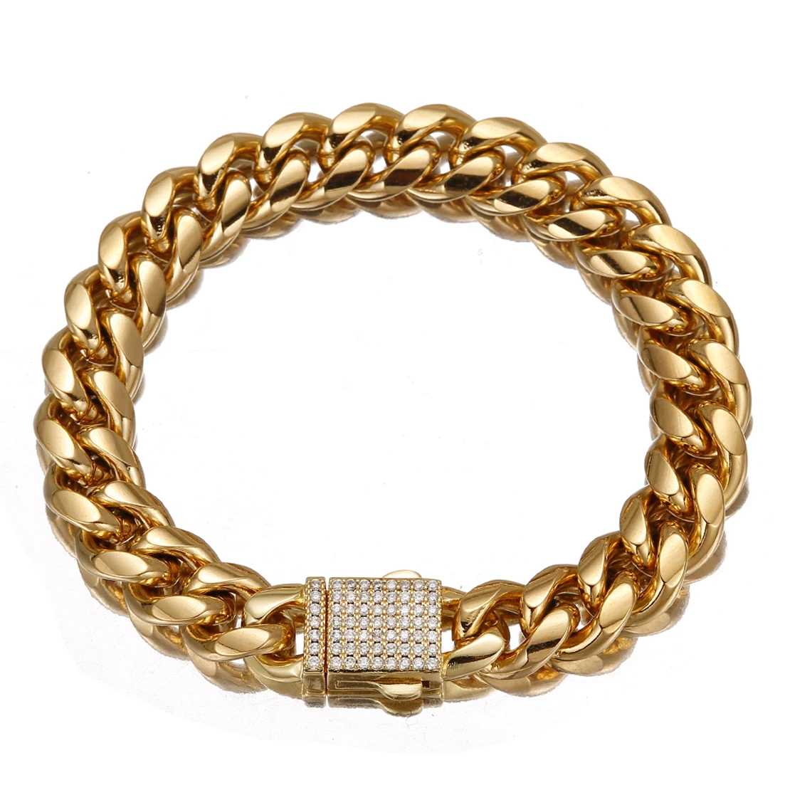 

14mm Women Men's Gold Tone Curb Cuban Link Chain Bracelet Bangle Fashion Stainless Steel Jewelry 6mm Cuban Link Chain