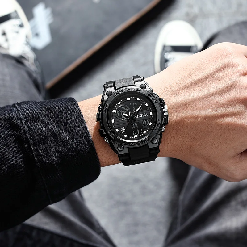 50m Waterproof Watches Man Dual Display Electronic Watch Outdoor Sports Timing Multifunctional Electronic Watch Shockproof Male